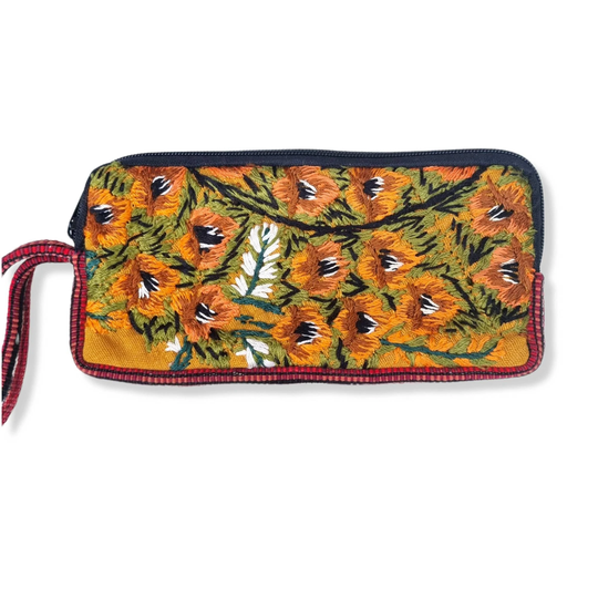 Embroidered Eyeglasses Case Or Phone Holder, Floral Wristlet Purse, Ethnic, Clutch, Orange Colour Boho Bag, Hippie Purse