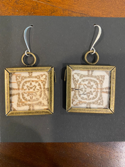 Square Bitten Birch Bark Earrings