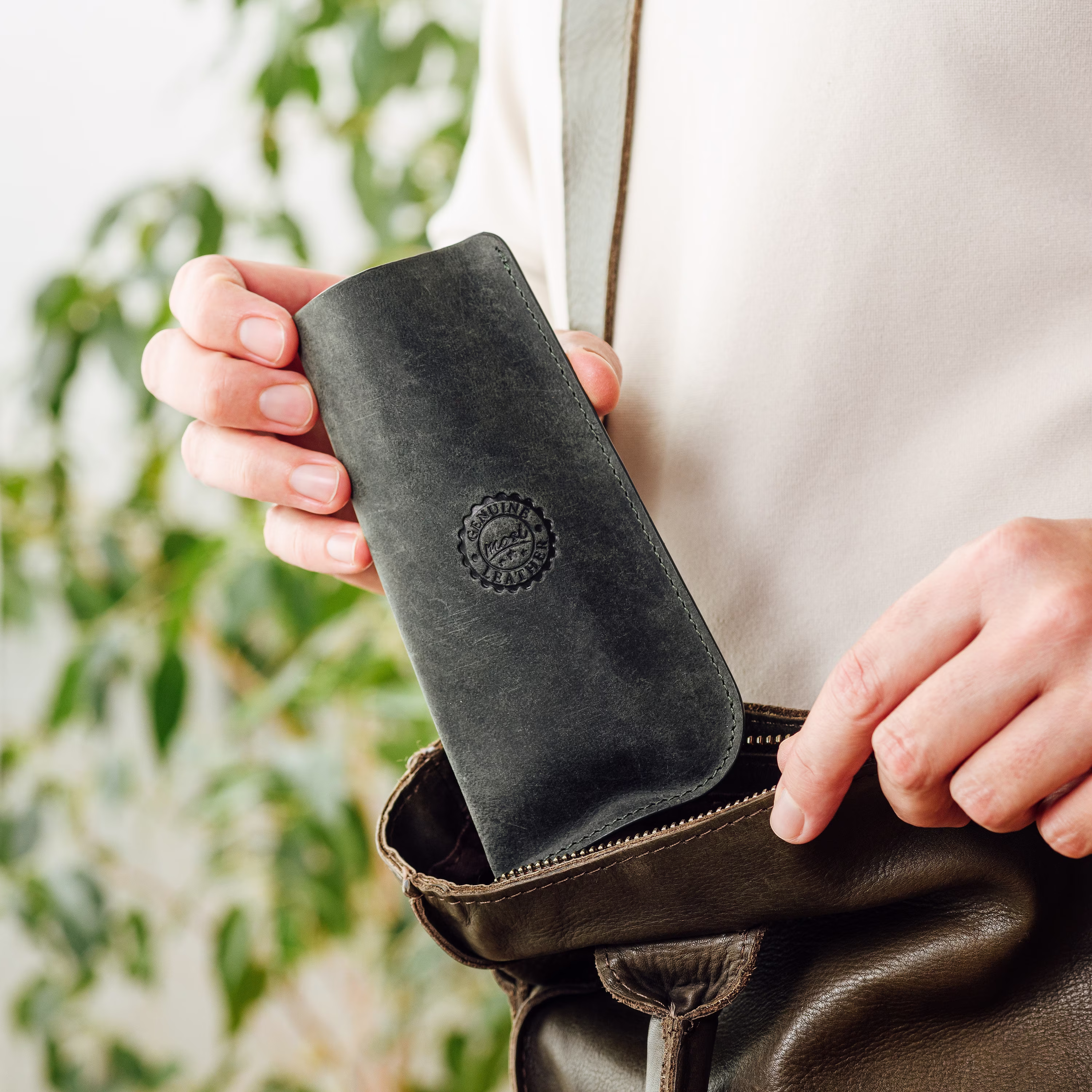 Customisable Genuine Leather Glasses Pouch, Slip Sleeve Reading/Spectacles Case, Dark Green