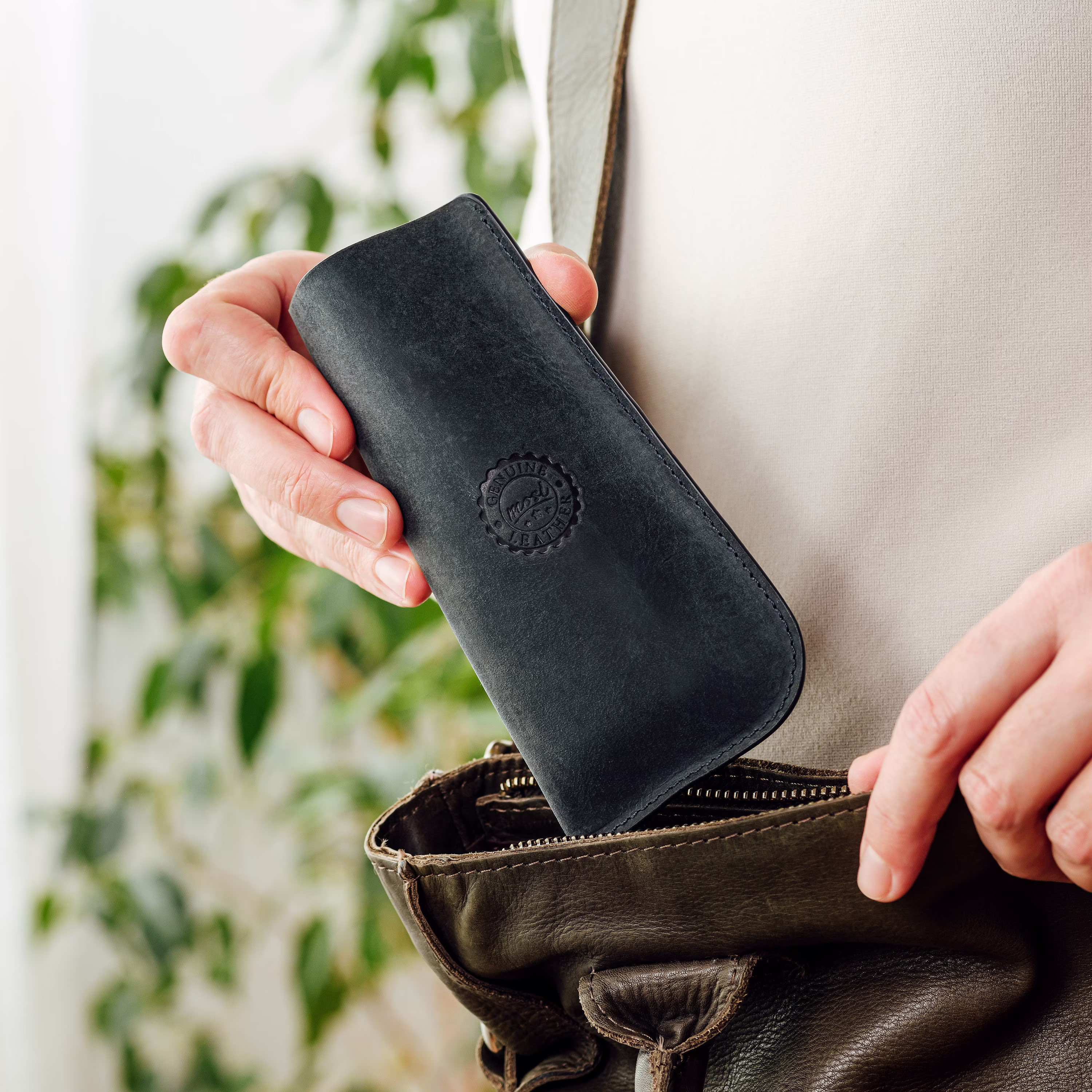 Customisable Genuine Leather Glasses Pouch, Slip Sleeve Reading/Spectacles Case, Slate Blue