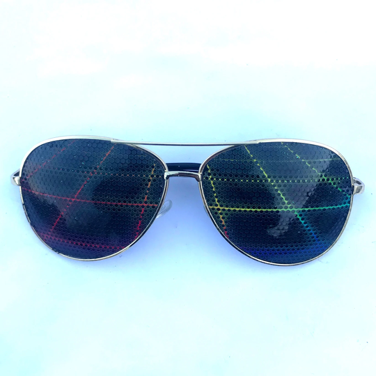 Rainbow 80S Laser Gride Graphic Aviator Sunglasses