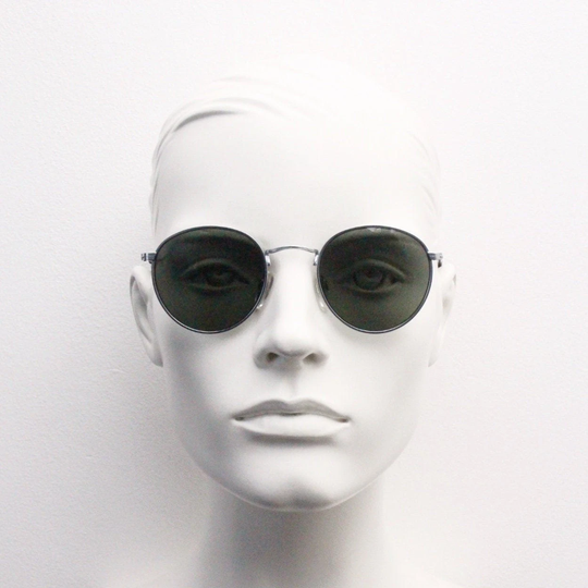 90S Vintage Refined Aviator Sunglasses. Round Chrome Metal 60's Style Frame With Dark Green Lenses. Unused Nos