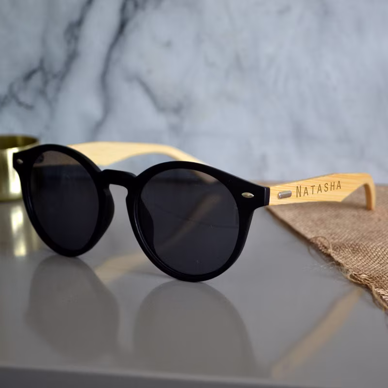 Personalised Round Sunglasses Bamboo Eco Friendly Engraved Name Or Message, Groomsmen, Best Man, Wedding
