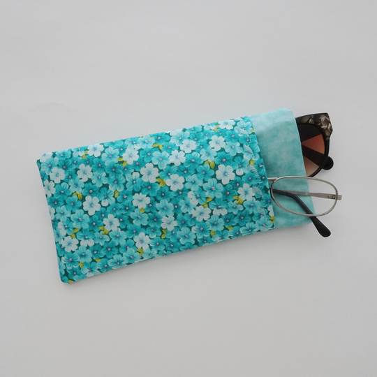 Double Pocket Eyeglass Case, Turquoise Floral Sunglasses & Reader Glass Organizer Case For Glasses, Gift Her