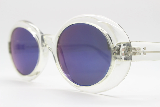 90S Vintage Oversized Round Sunglasses. Psychedelic Transparent Crystal Frame With Blue Mirror Lenses. Nos Oval. Kurt Cobain Clout Goggles