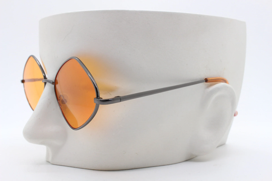 90S Vintage Diamond Sunglasses. Minimal Bronze Brown Psychedelic Mod Style Frame With Blazing Orange Lenses. Unused Bnwt