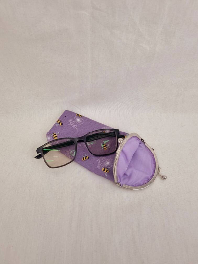 Purple Bumblebee Glasses Case/Eyewear Case/Reading Case/Sunglasses Case/Snap Shut Case/Bee Pencil Case
