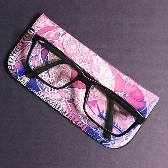 Dragonfly Slip On Glasses Case - Dusky Plum Purple Soft Washable Fabric Pouch Padded Protective Reading Cover Gift For Grandma