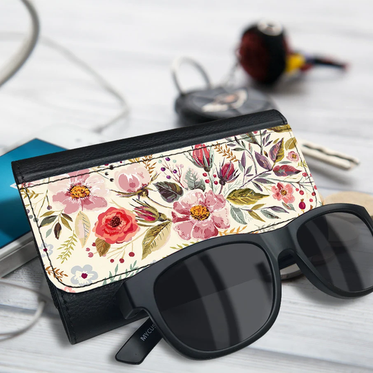 Glasses Case, Eyeglasses Case Vegan Leather, Sunglasses Spectacles For Women, Leather Floral Print