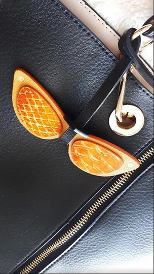 Leather Bag Charm | Cat-Eye Sunglasses Unique Pendant Handmade Accessories Orange