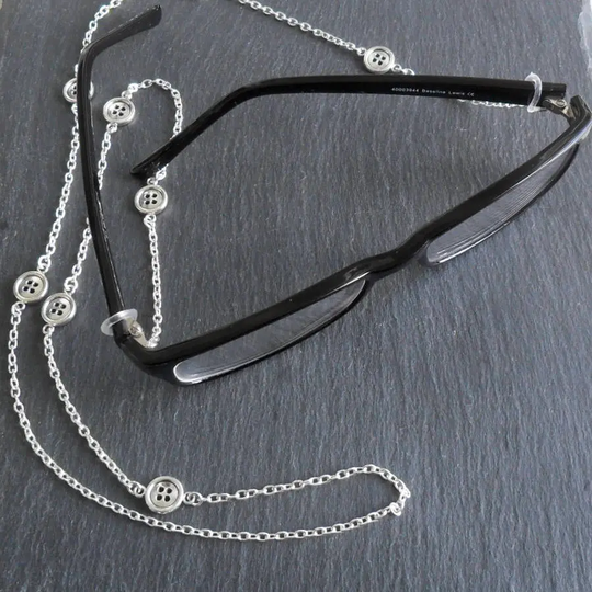Button Eye Glass Chain ~ Holding It All Together Silver Buttons Charm Reading Glasses Retainer Cwtchusstore