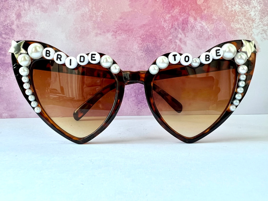 Animal Print Bride To Be Large Heart Sunglasses With Pearls
