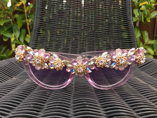 Purple Retro Sunglasses With Crystal Embellishments