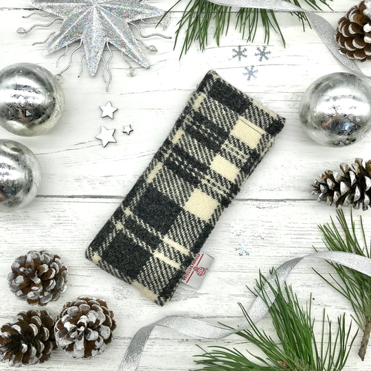Scottish Harris Tweed® Glasses Case Flexi Top in Black & White | Tweed Spectacle Sleeve Sunglasses Safe Secure Protected