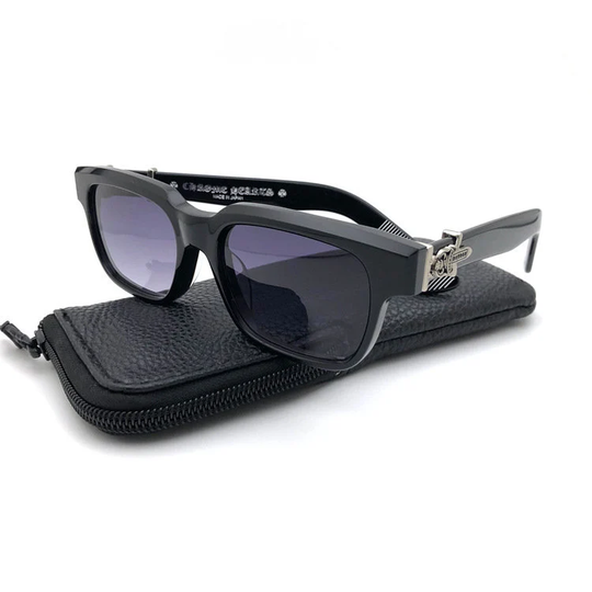 Custom Chrome Sunglasses - Black Frame With Silver Cross Motif