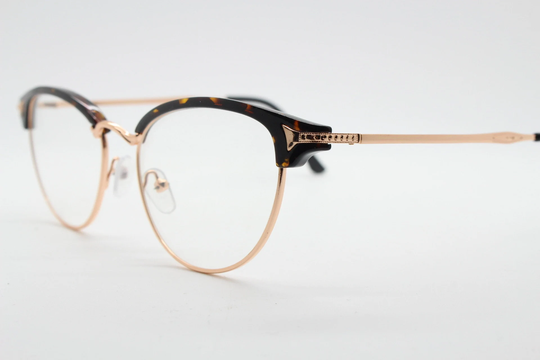 90S Vintage Modified Clubmaster Style Glasses. Honey Tortoise Browline Half Frame Eyeglasses. 50S, 60S With Clear Lenses