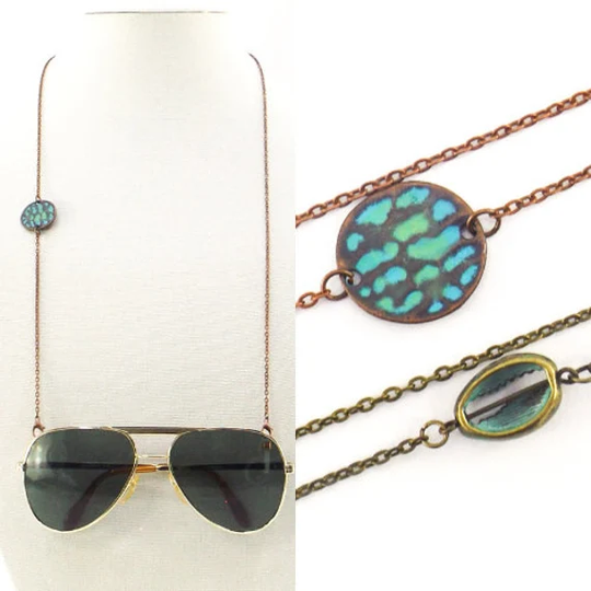 Face Mask Lanyard Chain For Women | Eyeglass Sunglasses Holder Necklace Glasses Bronze Shell, Patina Copper Disk