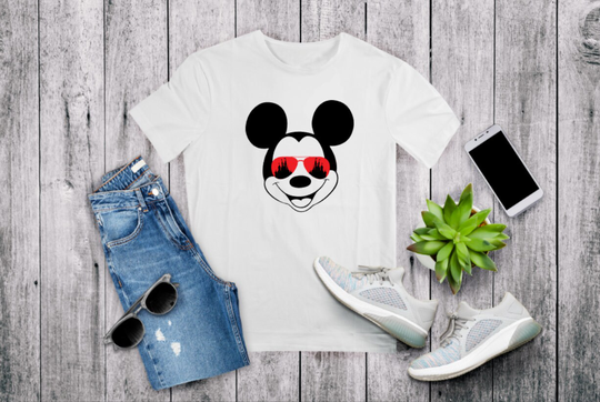 Mouse Sunglasses White T Shirt Men's Boys Cotton Tee Mickey Holiday Vacation Top Theme Park Man's