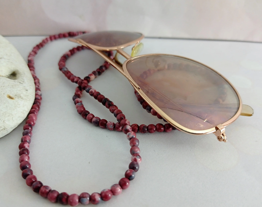 Pink Glasses Sunglasses Chain, Gemstone Rhodonite Beaded Boho Chain