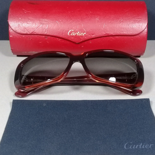Cartier Paris Brown Thalie 135 Vintage Handmade Sunglasses W/Case & Cloth