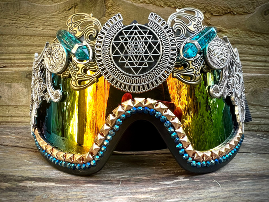 Funky Vintage Style Festival Goggles Rainbow Lenses Jewels Sparkle Clothing Rave Eyewear Sunglasses - One Of A Kind