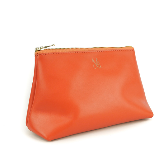 Tangerine Leather Travel Bag Handmade // Soft Italian Make Up Pouch Roam