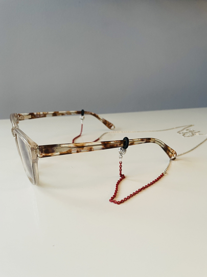 Eyeglass Chain Vintage Silver Tone & Red Enamel