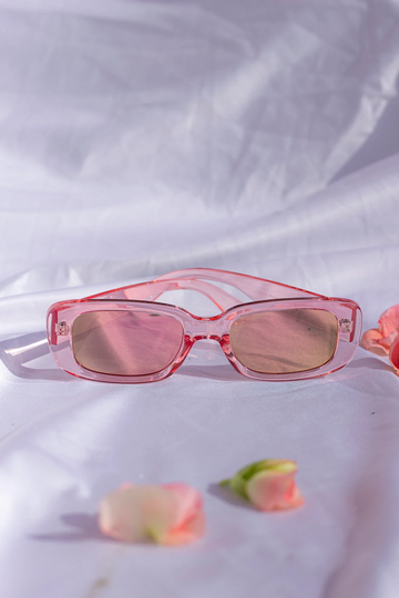 Pink Mirror Rounded Rectangle 90S Look Sunglasses