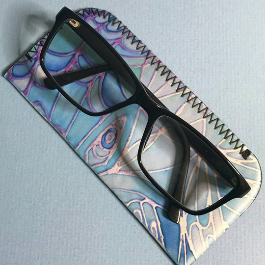 Butterfly Slip On Glasses Case - Pale Bluegreen Soft Washable Fabric Pouch Padded Protective Reading Cover Gift For Grandma Auntie
