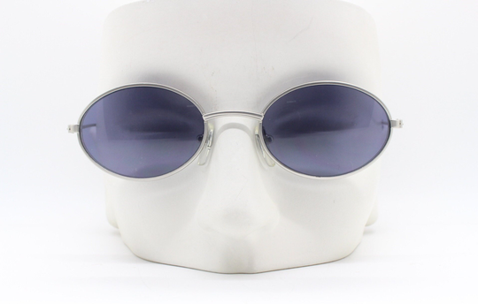 90S Vintage Oval Sunglasses. Satin Finish Silver Grey Minimalistic 20S Style Metal Frame With Dark Lenses. Nos
