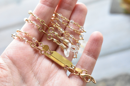 Quartz Beaded Mask Clips - Chain Gold Sunglasses Holder Eyeglasses Accessory- Summer Wear Glasses Loops