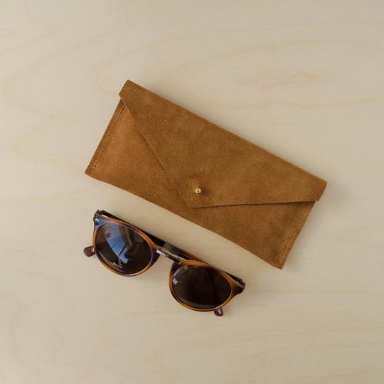 Personalised Tan Suede Glasses Case. Brown Reading Case For Dad, Grandad