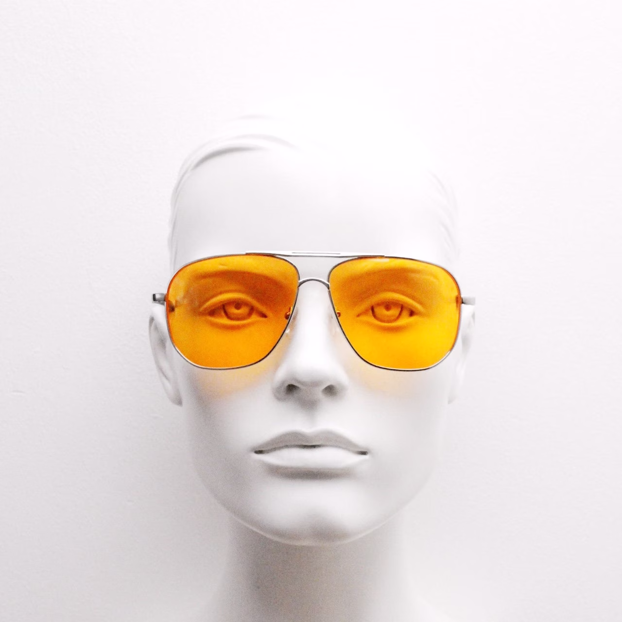 Orange Square Aviator Sunglasses. Silver Double Bridge Metal Frame With Blazing Orange Shooter Lenses. Mens 70S Style Aviators