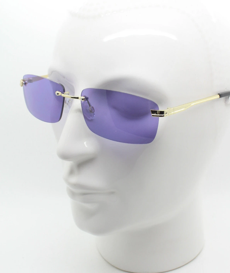 Y2K Vintage Frameless Purple Sunglasses. Rectangular Lenses With Gold Bridge & Arms. 2000S Club Kids. 00's. 90S Rave