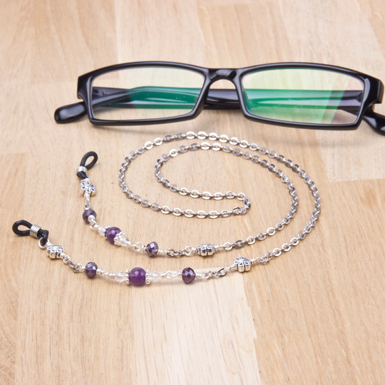 Amethyst Glasses Chain - Gemstone, Purple Bead & Flower Eyewear Cord | Neck Lanyard Silver Spectacle Eyeglasses Holder