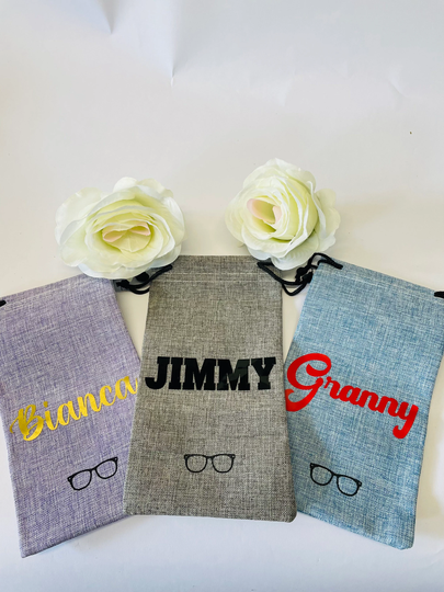 Personalised Glasses Pouch| Spectacles| Glass Holder| Case| Cute| Drawstring| Linen| Name| Unique| Gift