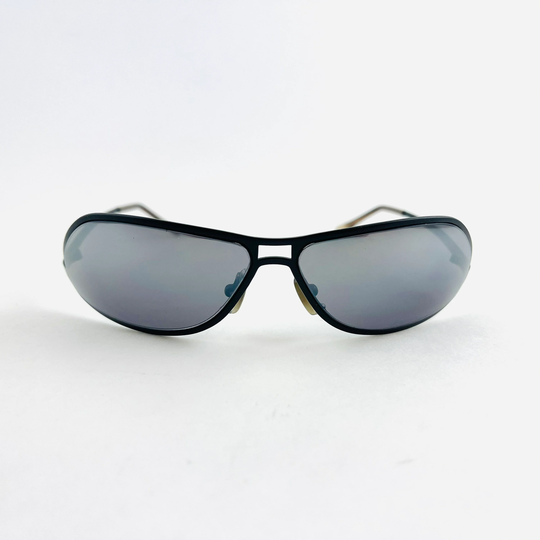 Authentic Vintage 90S Black Metal Oval Sunglasses With Grey Lens