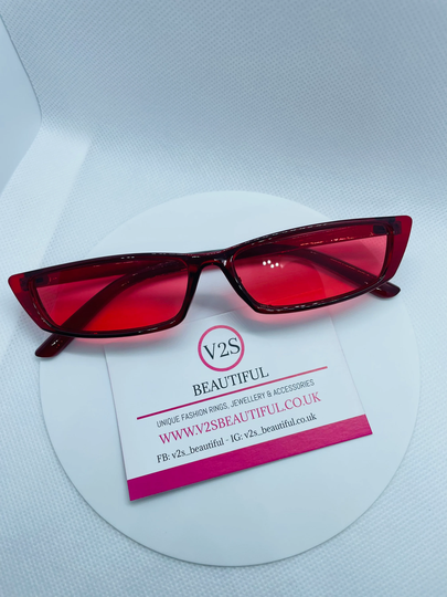 Red Rectangle Sunglasses, Retro Unisex Vintage Narrow Square Glasses, Y2K Fashion, 90S, 80S, 00S, Punk Cat Eye Sunglasses