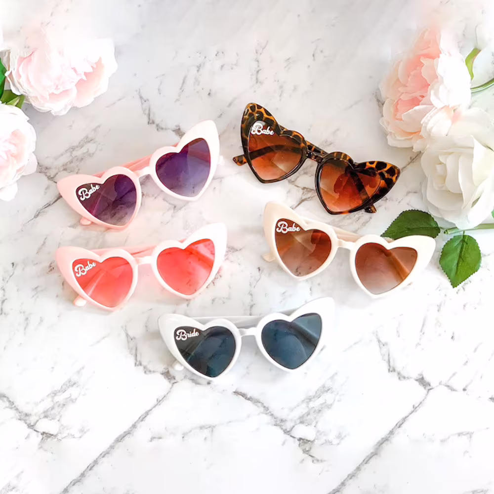 Heart Shaped Sunglasses For Women, Personalized, Brides, Bridesmaids, Beach, Bachelorette, Party Souvenirs