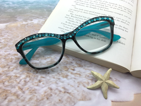 Blue Crystal Reading Glasses, Readers, Eyeglasses, +1.50, +2.75