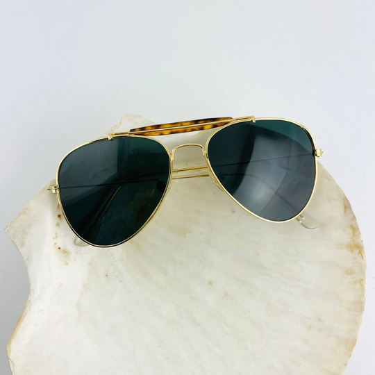 True Vintage Deadstock 90S Gold Tortoise Wire Aviator Sunglasses
