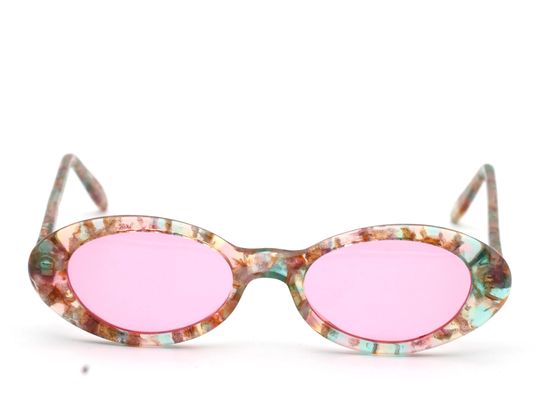 1980's, Oval Flat, Vintage Sunglasses, Made in Italy, Acetate, Woman, Pink Lenses, Never Used, New Old Stock