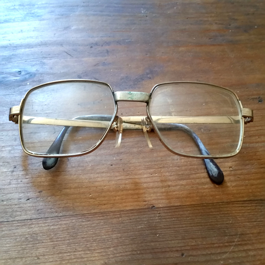 Vintage French Aviator Eyeglasses, Square Lenses, With Classic Gold & Brass Frames, Unisex, Made in France