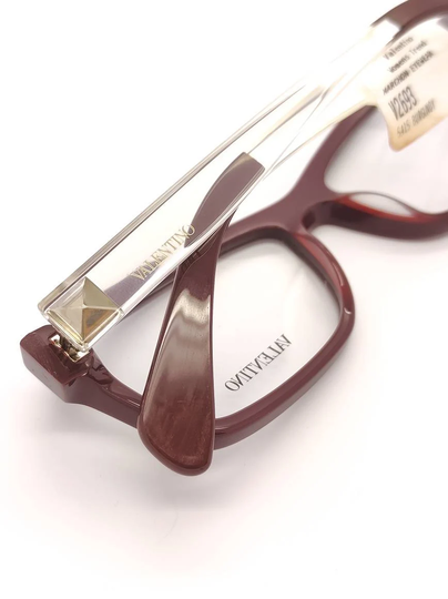 Vintage New Old Stock Valentino Clear Burgundy Eyeglass Frames Mod V2693 Demo Lenses