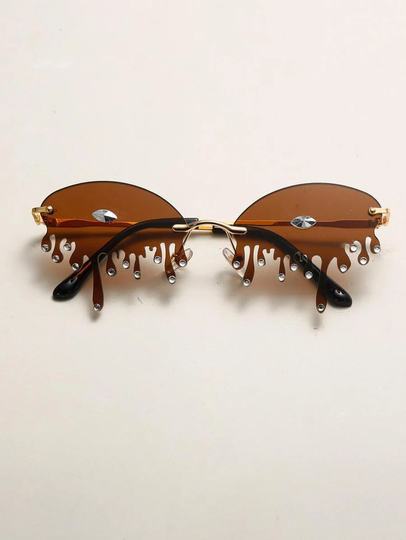 Retro Rhinestone Melting Sunglasses With Party Summer Holiday Sunglasses - Mod Style 1950S- Brown Acrylic