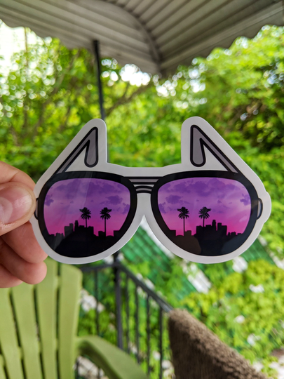 Sunglasses Sticker, Summer Sunset Laptop Waterbottle Waterproof Sticker