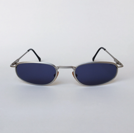 Exess Vintage Square Sunglasses Silver Frame Navy Lenses 90S - Designer