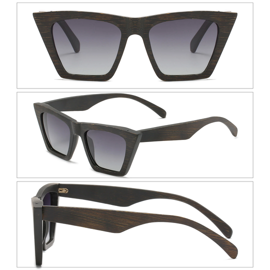 Cateye Sunglasses Black Bamboo Natural Wood Design
