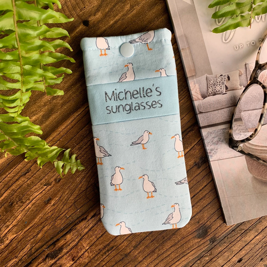 Personalised Seagull Fabric Glasses Case Handmade Bird Print Snap Pouch With Free UK Delivery