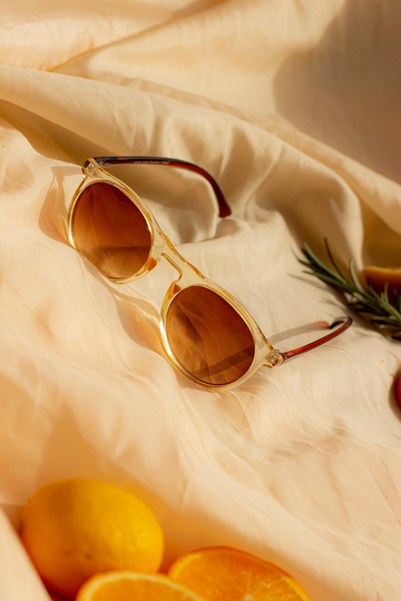 Yellow Brown Classic Round Sunglasses